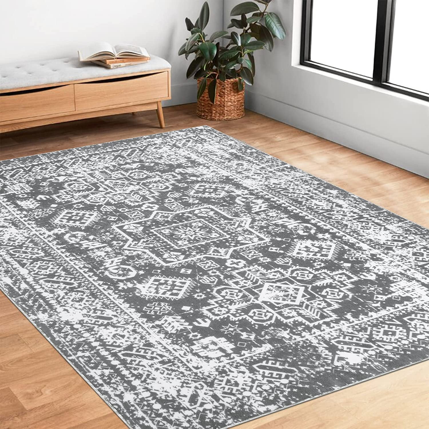 Ileading Nylon Vintage NonShedding Area Rug Oriental Distressed Throw
