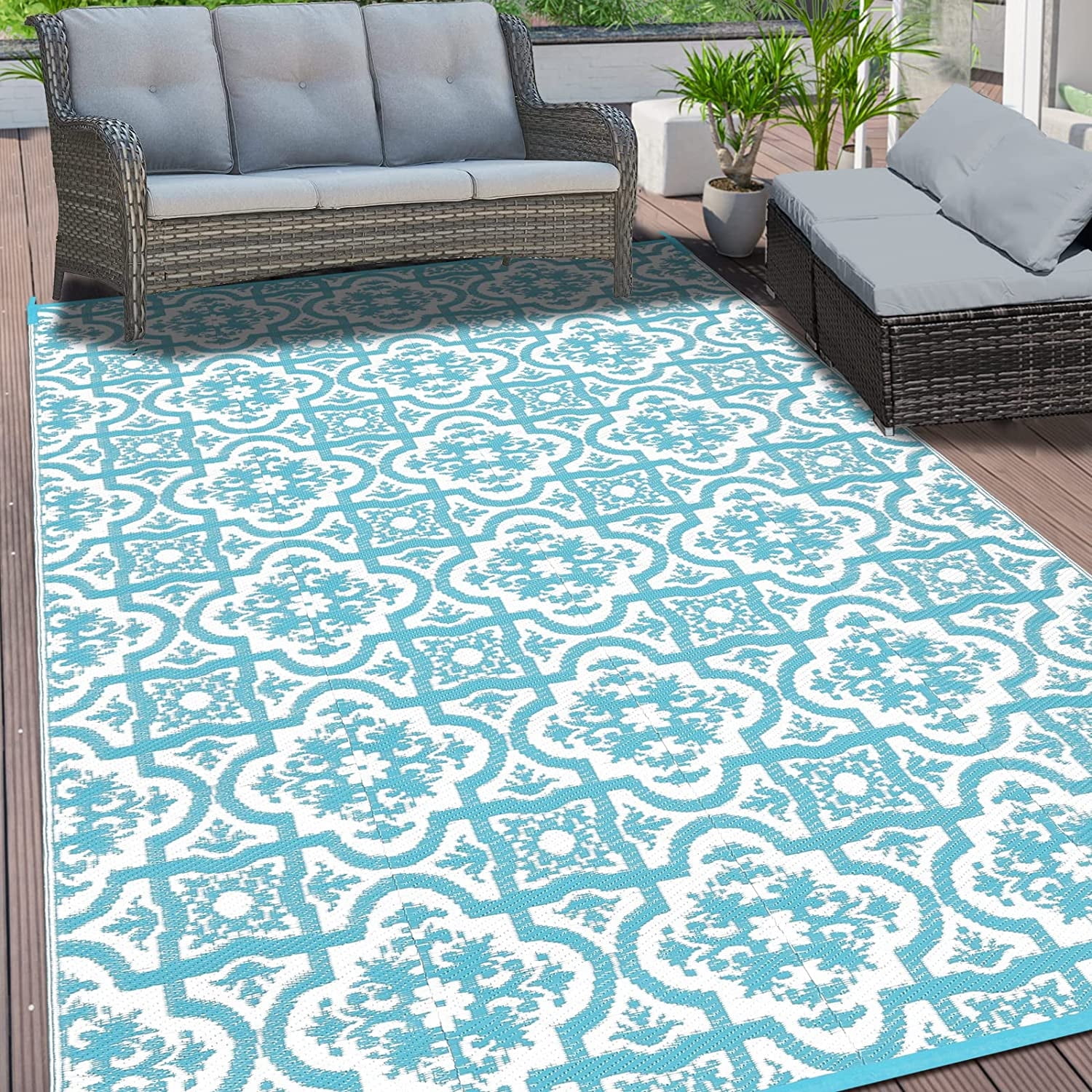 Ileading 6'x9' Reversible Outdoor Rug, Waterproof Plastic Straw Patio