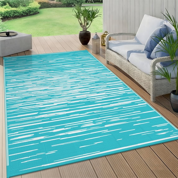 Ileading Outdoor Rug Clearance 6'x9' Reversible Patio Mat Waterproof Camping RV Tent Carpet Striped Area Rug