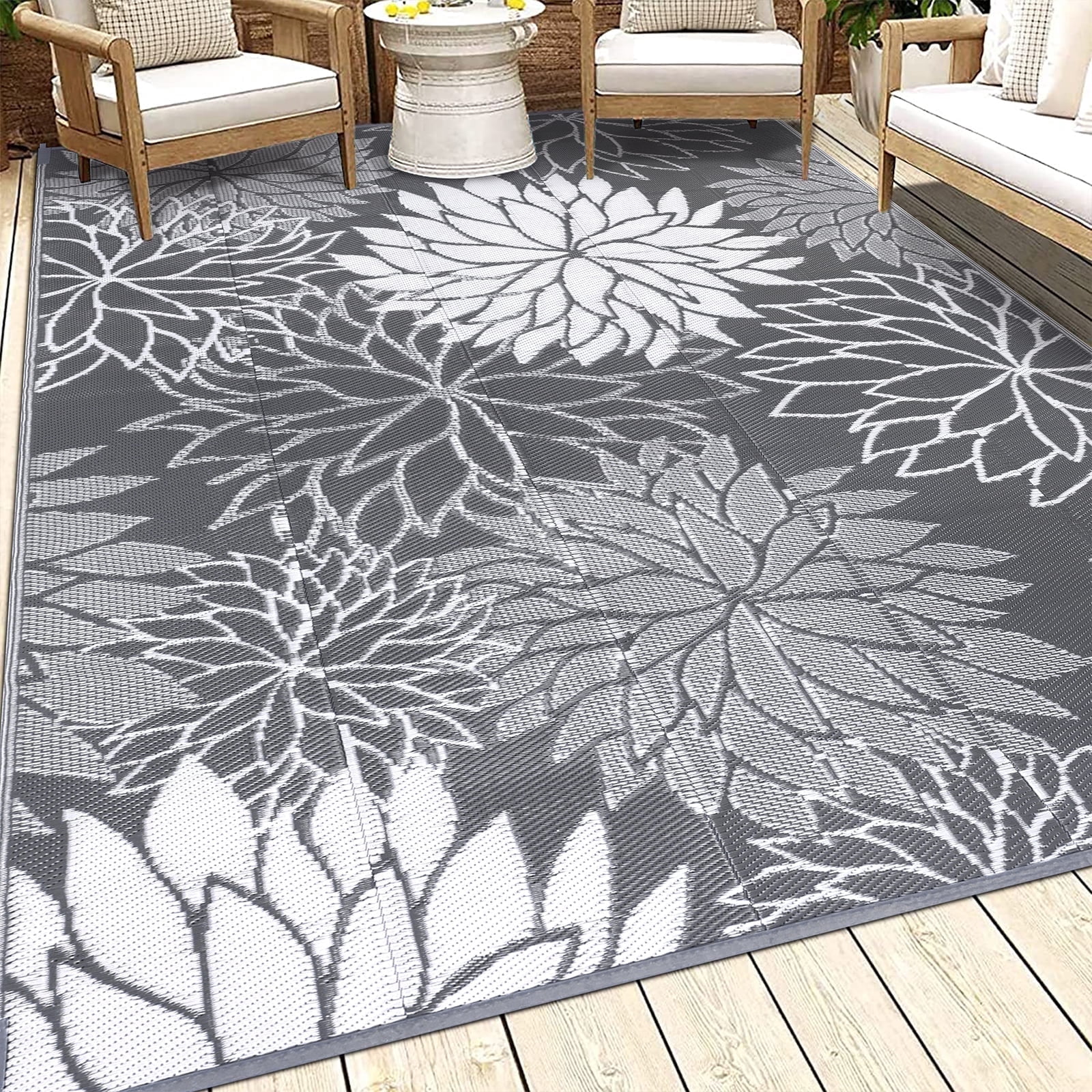 Ileading Outdoor Rugs for Patios 6'x9' Waterproof Patio Mat Plastic Straw Rug Reversible RV Camping Tent Rug Outside Area Rug for RV, Patios,Deck, Beach,Balcony, Camping