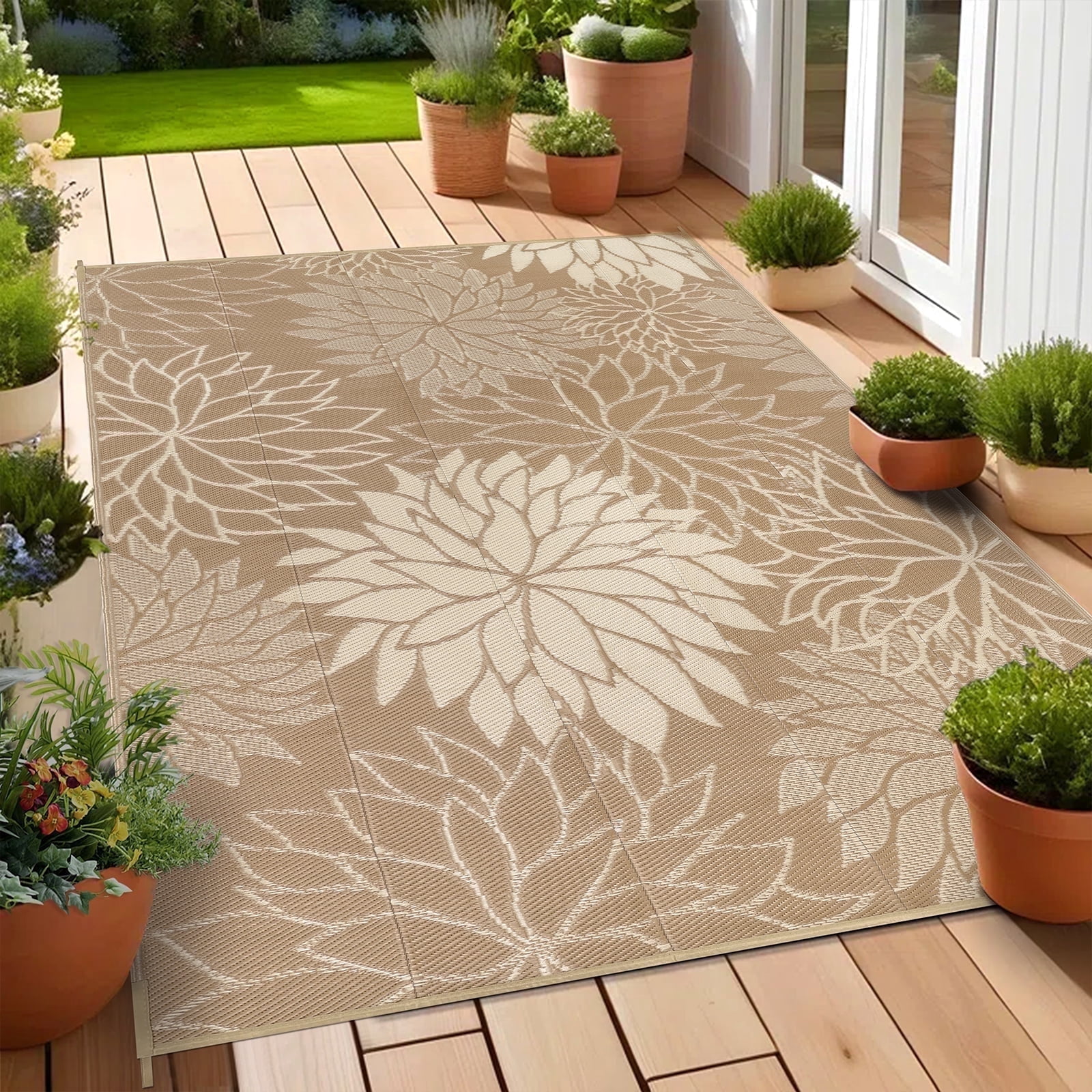 Ileading Outdoor Rugs for Patios 8'x10' Waterproof Patio Mat Plastic Straw Rug Reversible RV Camping Tent Rug Outside Area Rug for RV, Patios,Deck, Beach,Balcony, Camping