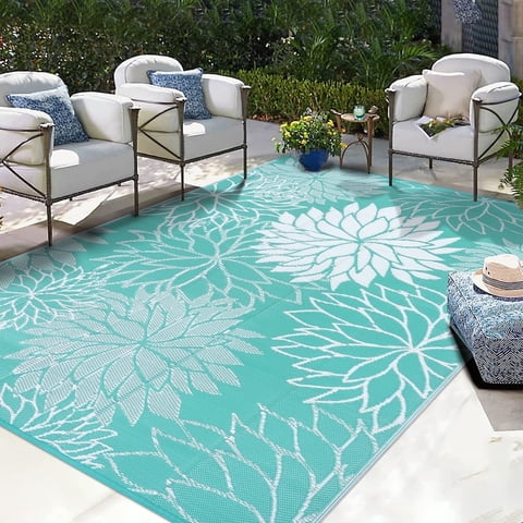 Ileading Outdoor Rugs for Patios 9'x12' Waterproof Patio Mat Plastic Straw Rug Reversible RV Camping Tent Rug Outside Area Rug for RV, Patios,Deck, Beach,Balcony, Camping