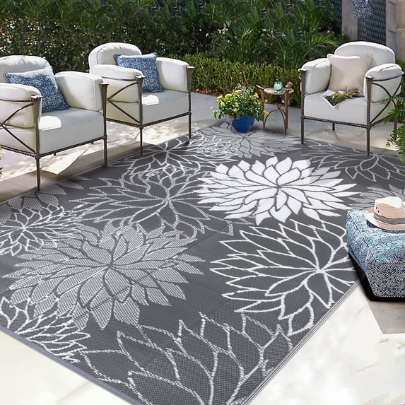 Ileading Outdoor Rugs for Patios Clearance 9'x12' Waterproof Patio Mat Plastic Straw Rug Reversible RV Camping Tent Rug Outside Area Rug for RV, Patios,Deck, Beach,Balcony, Camping