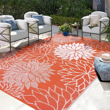 Ileading Outdoor Rugs for Patios 9'x12' Waterproof Patio Mat Plastic Straw Rug Reversible RV Camping Tent Rug Outside Area Rug for RV, Patios,Deck, Beach,Balcony, Camping