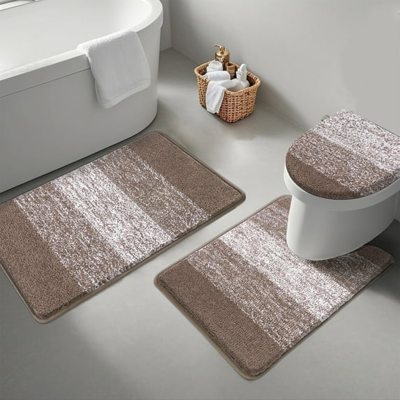 Ileading Traditional 3 Piece Microfiber Washable Bathroom Rug Set