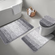Ileading Traditional Bath Rug Set 3 Piece Microfiber Washable Bathroom Rug Set