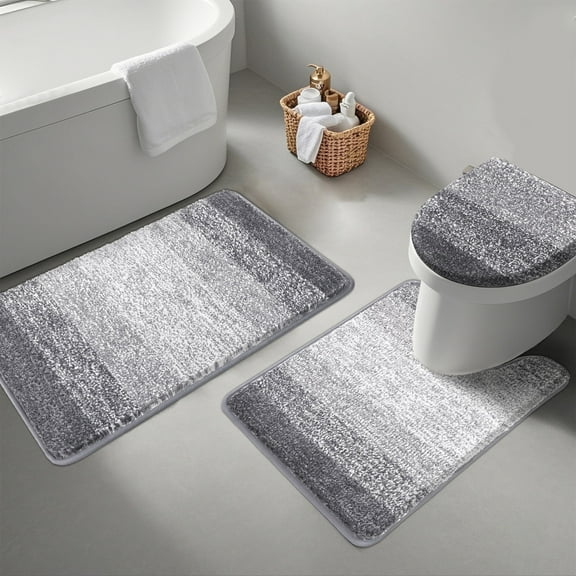 Ileading Traditional Bath Rug Set 3 Piece Microfiber Washable Bathroom Rug Set