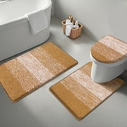 Ileading Traditional 3 Piece Microfiber Washable Bathroom Rug Set