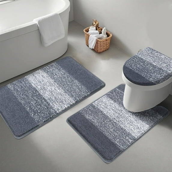 Ileading Traditional Bath Rug Set 3 Piece Microfiber Washable Bathroom Rug Set