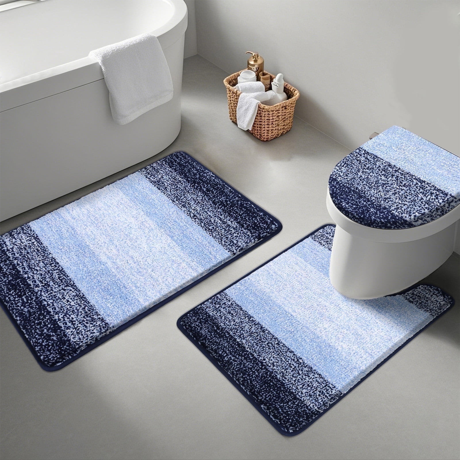 Ileading Traditional Bath Rug Set 3 Piece Microfiber Washable Bathroom Rug Set