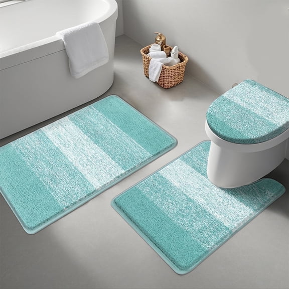 Ileading Traditional Bath Rug Set 3 Piece Microfiber Washable Bathroom Rug Set
