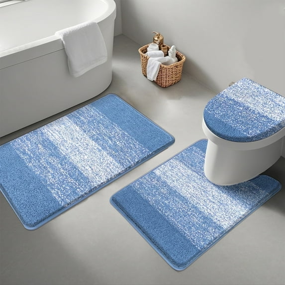 Ileading Traditional Bath Rug Set 3 Piece Microfiber Washable Bathroom Rug Set