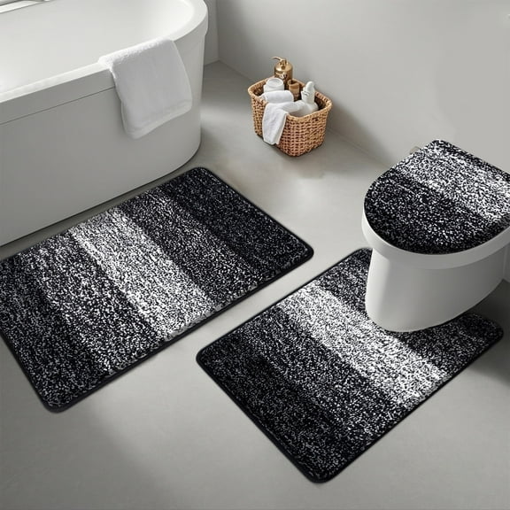 Ileading Traditional Bath Rug Set 3 Piece Microfiber Washable Bathroom Rug Set