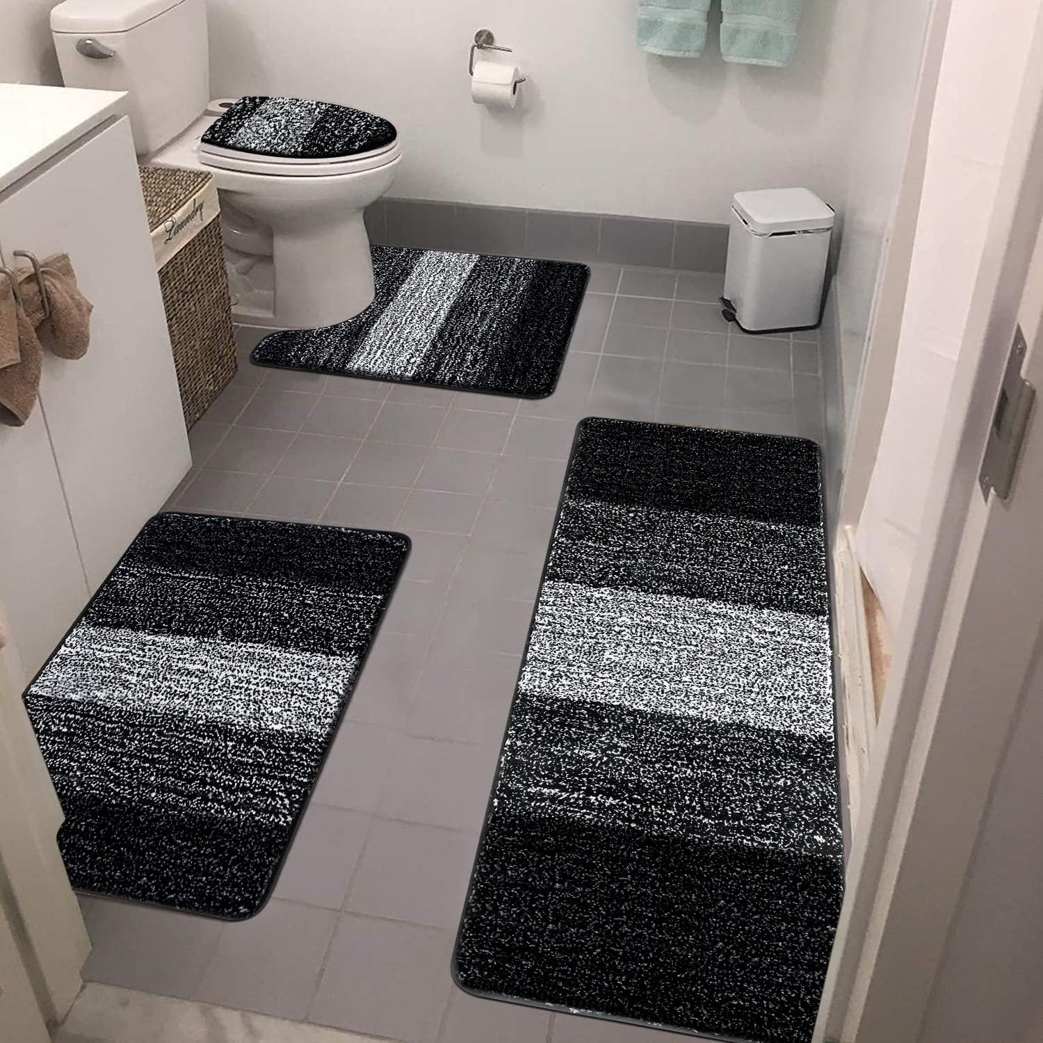 Ileading Traditional 4 Piece Microfiber Washable Bathroom Rug Set ...