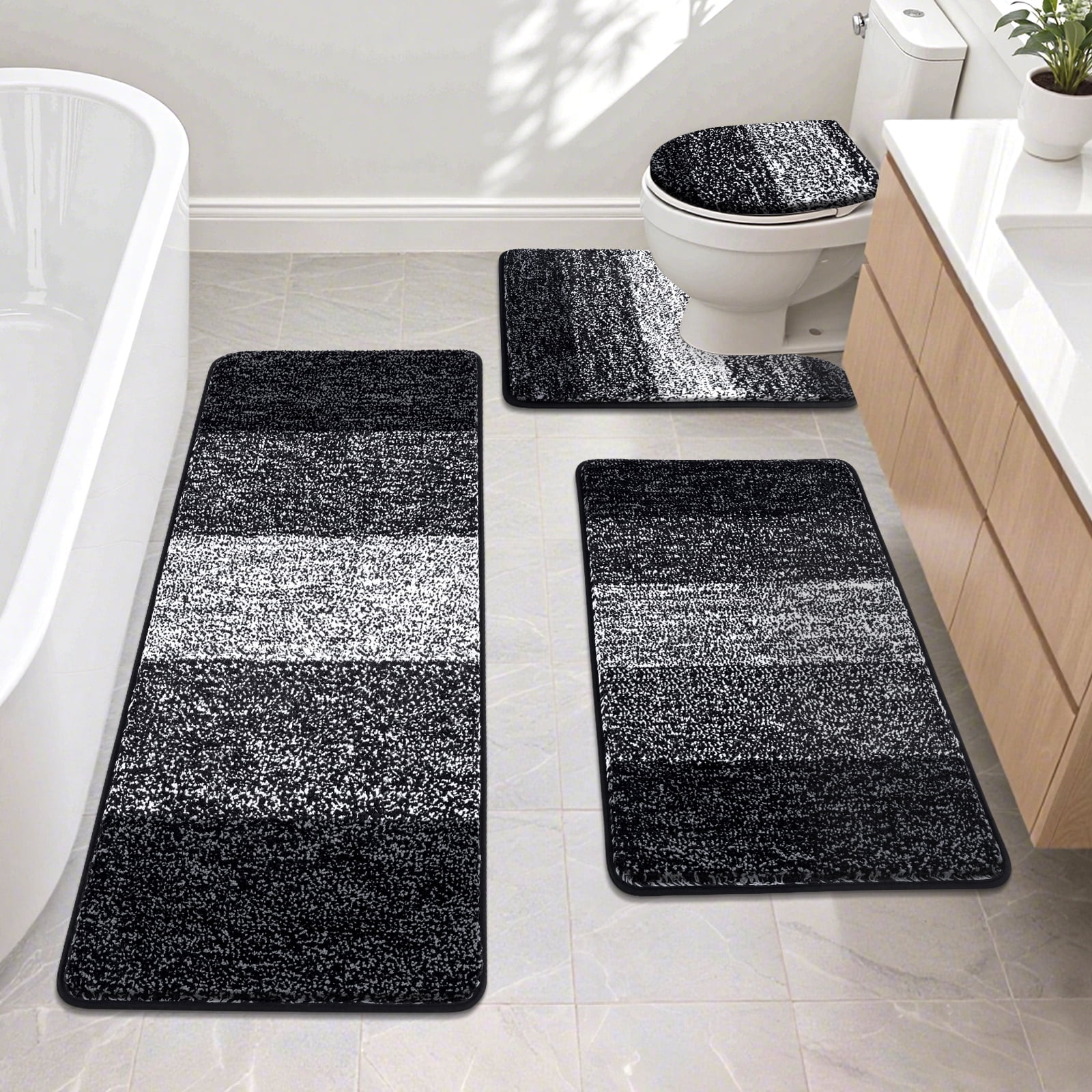 Ileading Traditional 4 Piece Microfiber Washable Bathroom Rug Set, Black - Walmart.com