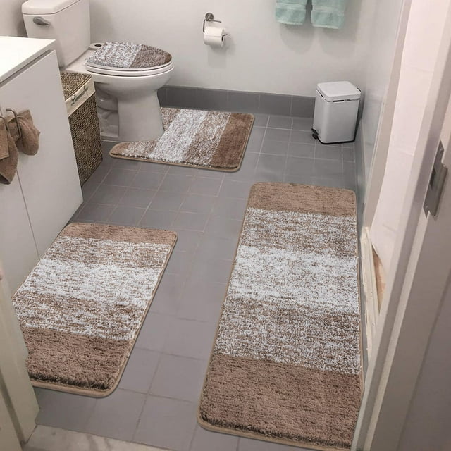 Ileading Traditional 4 Piece Microfiber Washable Bathroom Rug Set