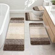Ileading Traditional 4 Piece Microfiber Washable Bathroom Rug Set, Dark Coffee