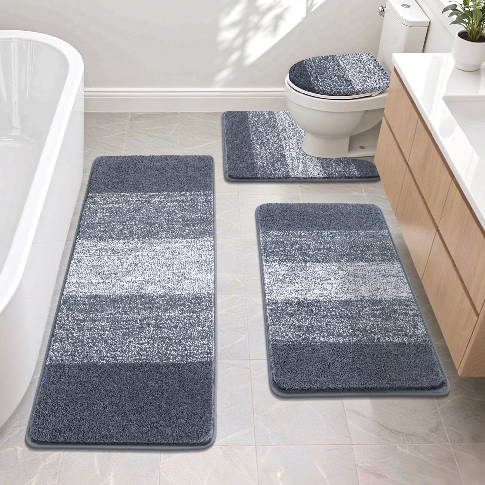 Ileading Plush Shaggy Oversize Bath Mat 4 Piece Microfiber Bathroom Rug ...