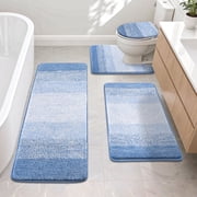 Ileading Traditional 4 Piece Microfiber Washable Bathroom Rug Set, Light Blue