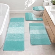 Ileading Traditional 4 Piece Microfiber Washable Bathroom Rug Set, Teal