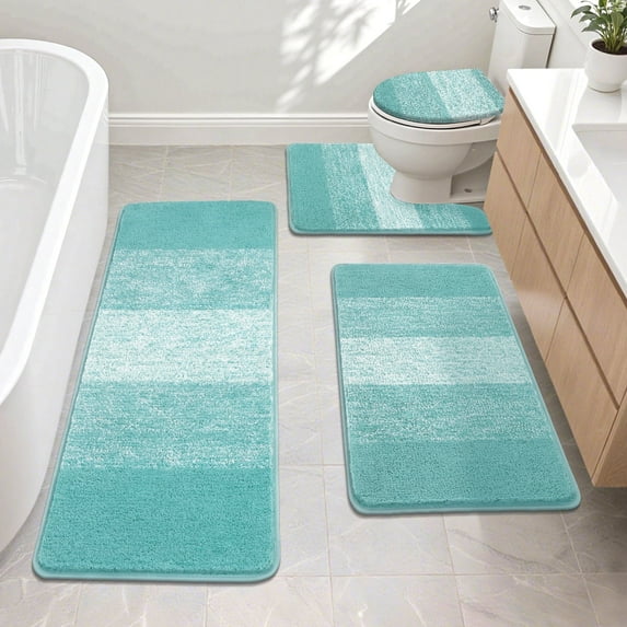 Ileading Traditional 4 Piece Microfiber Washable Bathroom Rug Set, Teal