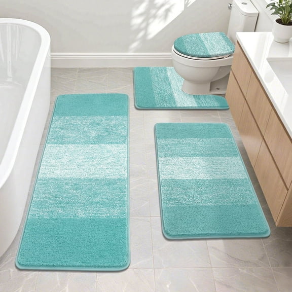 Ileading Traditional 4 Piece Microfiber Washable Bathroom Rug Set, Teal