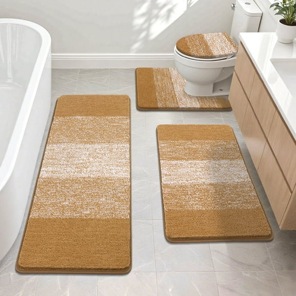 Ileading Traditional 4 Piece Microfiber Washable Bathroom Rug Set