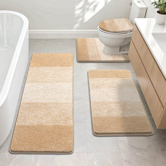 Ileading Traditional 4 Piece Microfiber Washable Bathroom Rug Set
