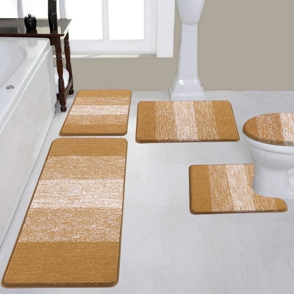 Ileading Traditional 5 Piece Large Size Microfiber Washable Bathroom Rug Set