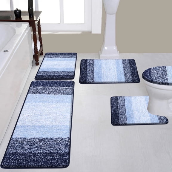 Ileading Traditional 5 Piece Large Size Microfiber Washable Bathroom Rug Set