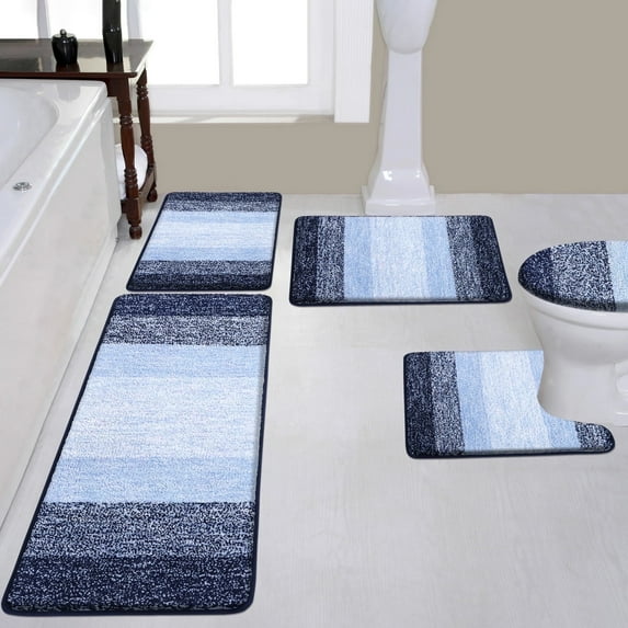 Ileading Traditional 5 Piece Large Size Microfiber Washable Bathroom Rug Set