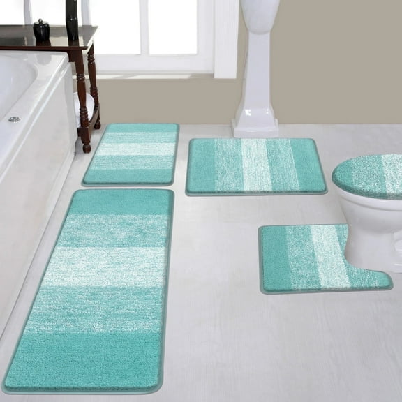 Ileading Traditional 5 Piece Large Size Microfiber Washable Bathroom Rug Set