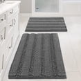 thumbnail image 1 of Ileading Ultra Soft Bathroom Rug Set 3 Pieces, Non Slip Thick Chenille Striped Bath Mat, Absorbent Plush Shaggy Bath Rugs for Bathroom, Gray, 1 of 1