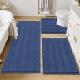 thumbnail image 1 of Ileading Ultra Soft Bathroom Rug Set 3 Pieces, Non Slip Thick Chenille Striped Bath Mat, Absorbent Plush Shaggy Bath Rugs for Bathroom, Haze Blue, 1 of 8
