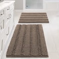 thumbnail image 1 of Ileading Ultra Soft Bathroom Rug Set 3 Pieces, Non Slip Thick Chenille Striped Bath Mat, Absorbent Plush Shaggy Bath Rugs for Bathroom, Light Brown, 1 of 1