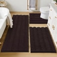 thumbnail image 1 of Ileading Ultra Soft Bathroom Rug Set 3 Pieces, Non Slip Thick Chenille Striped Bath Mat, Absorbent Plush Shaggy Bath Rugs for Bathroom, Brown, 1 of 8