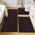 thumbnail image 1 of Ileading Ultra Soft Bathroom Rug Set 3 Pieces, Non Slip Thick Chenille Striped Bath Mat, Absorbent Plush Shaggy Bath Rugs for Bathroom, Brown, 1 of 8