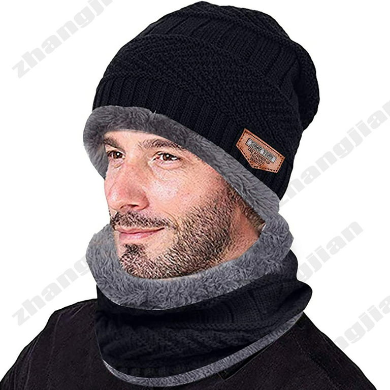 Ilfioreemio 2pieces Winter Hat Scarf for Men Knit Warm Men's Hats