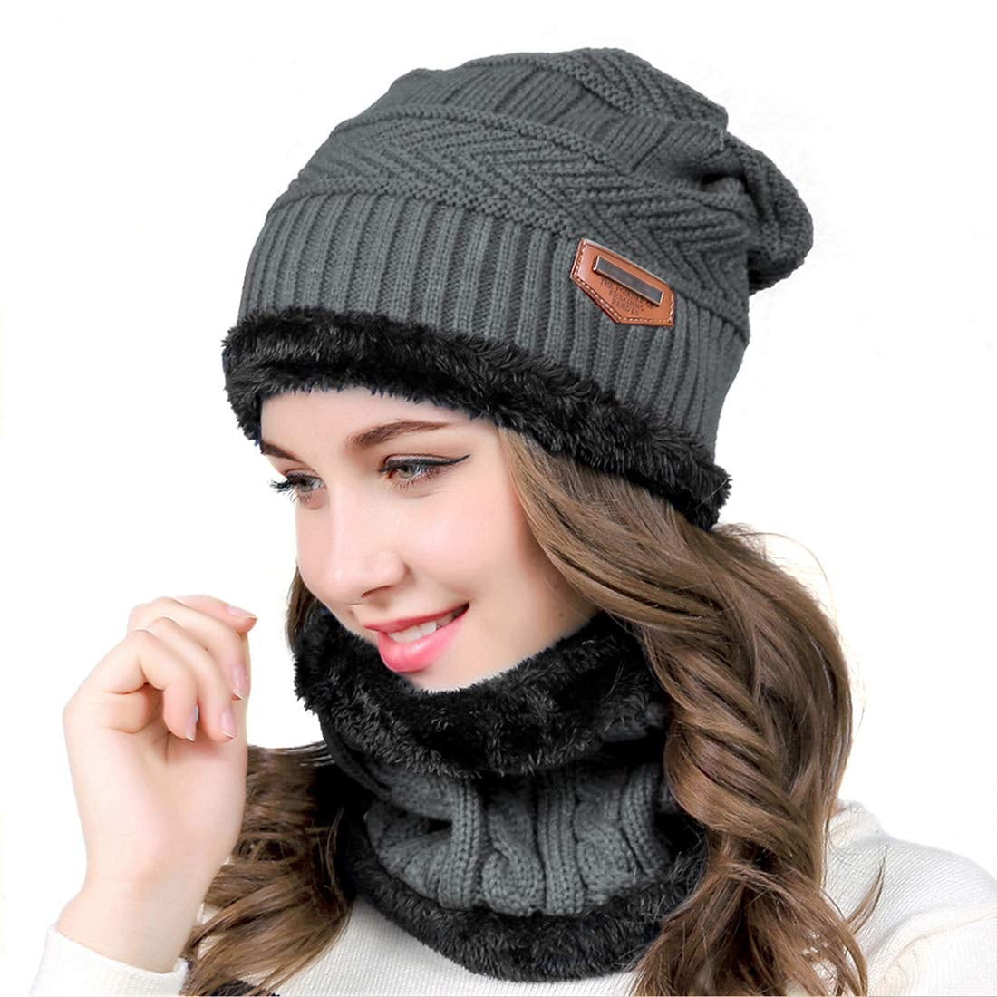 Ilfioreemio Beanie Hats for Men Women Black Winter Stocking Cap Thick