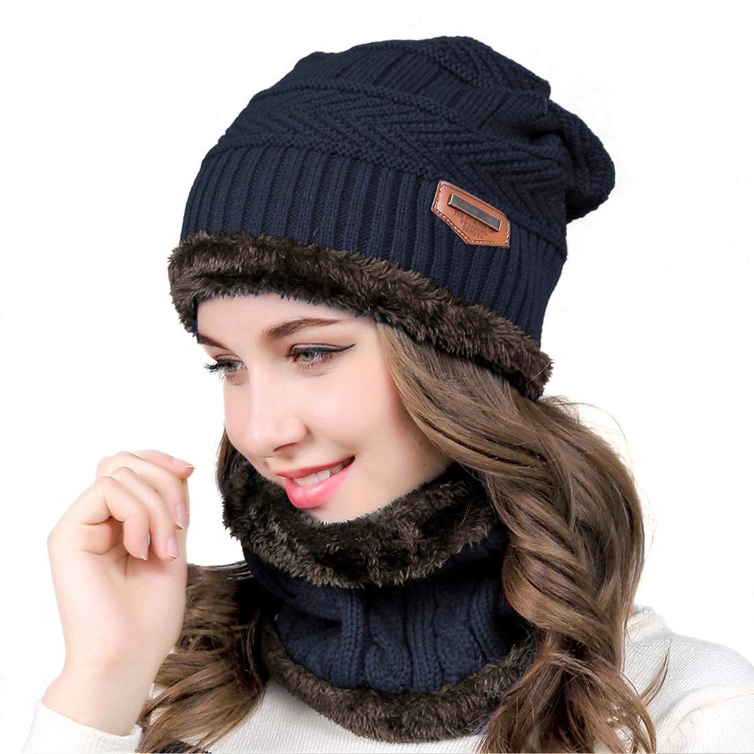 Ilfioreemio Beanie Hats for Men Women - Black Winter Stocking Cap Thick ...