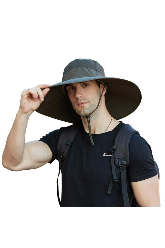 Men Super Wide Brim Sun Hat UPF50+ Waterproof Bucket Hat for Fishing, Hiking, Camping