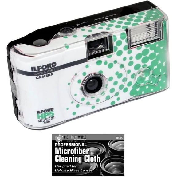Ilford HP5 35mm B&W One-Time Single-Use Disposable Camera with Flash ISO-400 - 27 Exposures with Microfiber Cloth