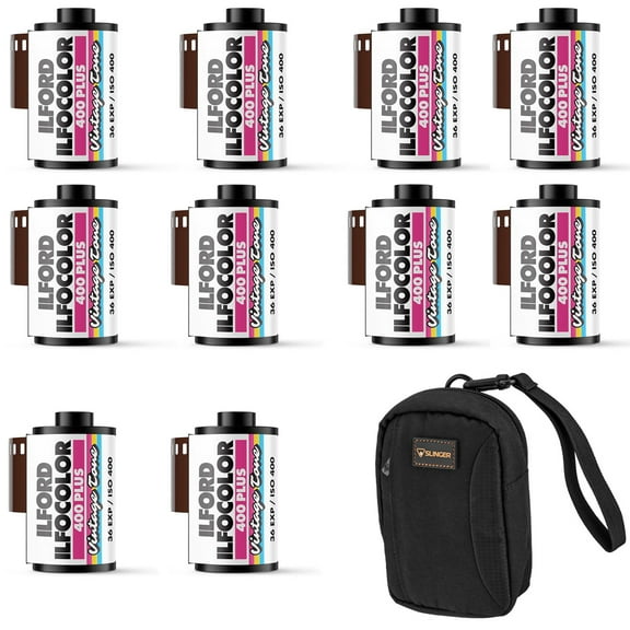 Ilford ILFOCOLOR 400 Plus 35mm Vintage Tone Color Film, ISO 400, 10-Pack with Camera Bag