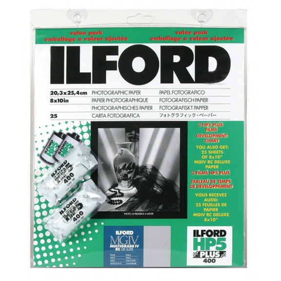 Ilford MGD.1 B&W Paper Pearl 25 sheet Value Pack with 2 rolls HP5 Film