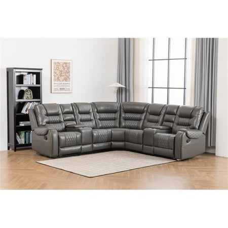 Ilia Two Tone Faux Leather Power Reclining Sectional with Console & Cup Holder