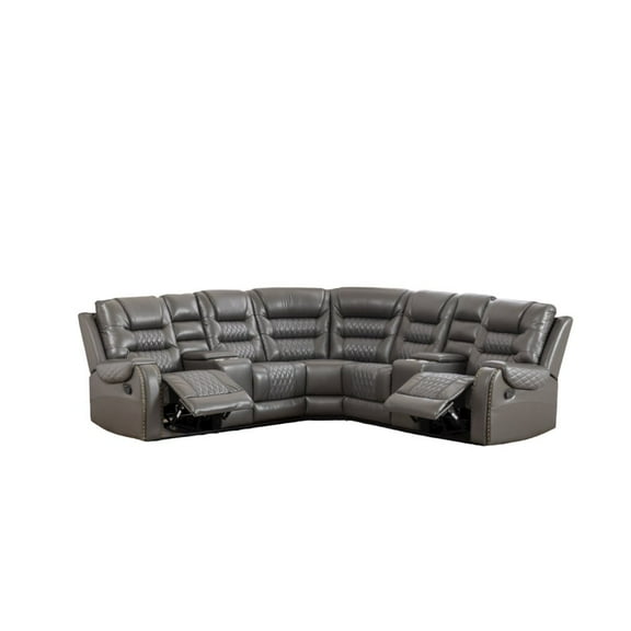 Ilia Two Tone Faux Leather Power Reclining Sectional with Console  & Cup Holder