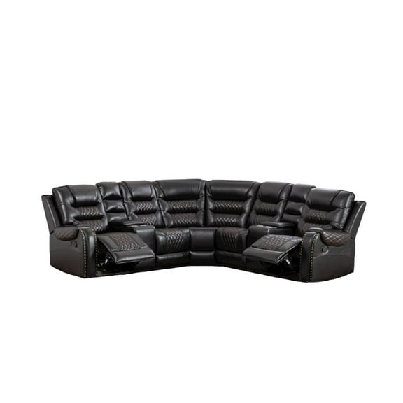 Ilia Two Tone Faux Leather Reclining Sectional with Console  & Cup Holder