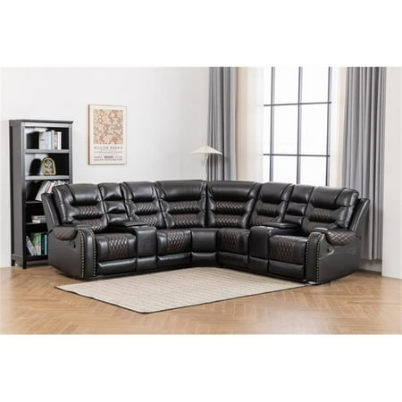 Ilia Two Tone Faux Leather Reclining Sectional with Console & Cup Holder