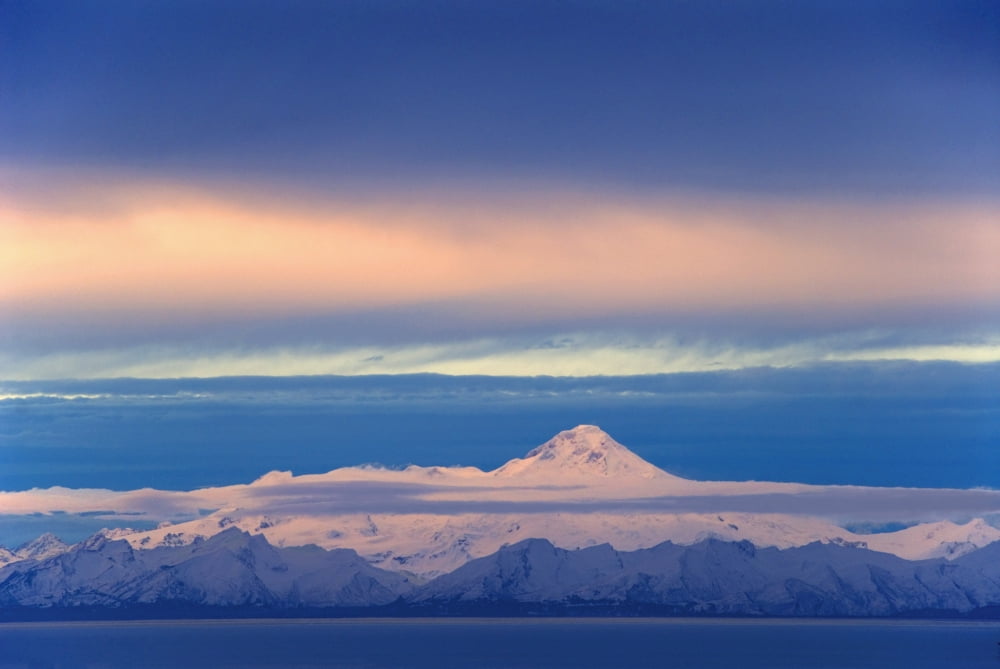 Iliamna Volcano Seen Across Cook Inlet From The Kenai Peninsula In Southcentral Alaska During Winter Canvas Art - Bill Scott Design Pics (17 x 11)
