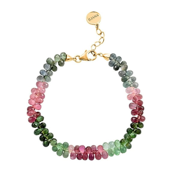 ILIANA AAA Multi-Tourmaline 18K Yellow Chunky Solid Real Gold Jewelry Beaded Bracelet Jewelry Birthday Christmas Gifts for Women Ct 32.8